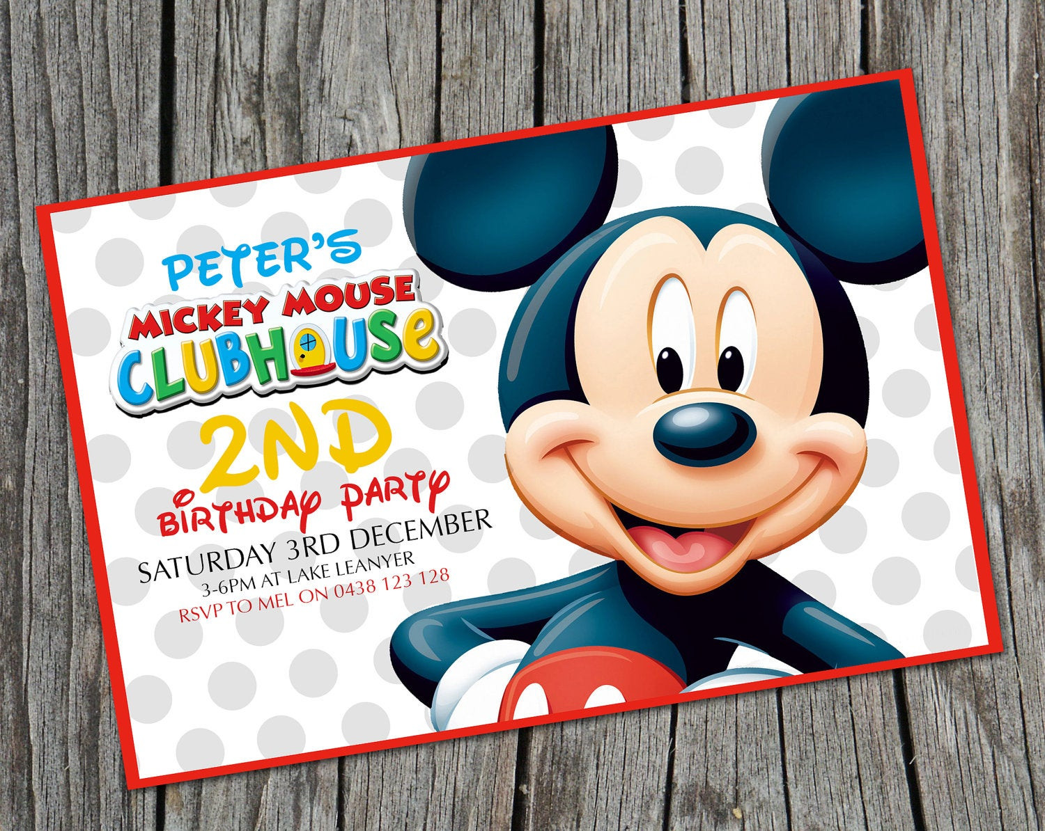 Mickey Mouse Photo Birthday Invitations
 Kids Birthday Invitation Mickey Mouse by EmbellisheDesigns