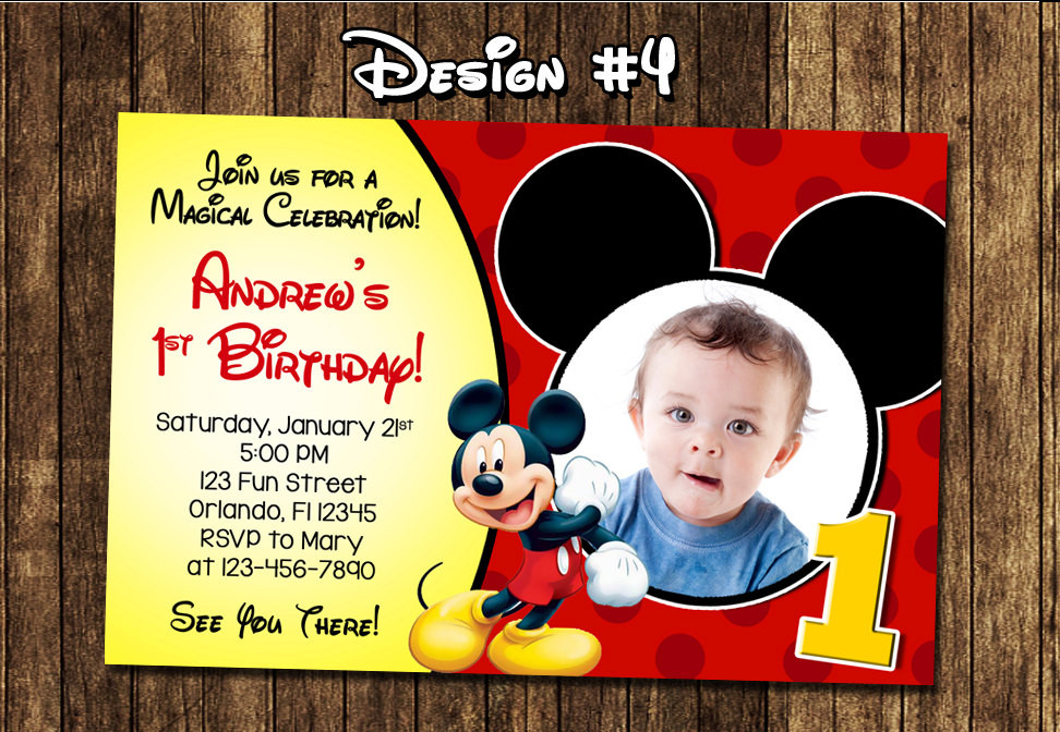 Mickey Mouse Photo Birthday Invitations
 Mickey Mouse Baby First Birthday Party Invitations