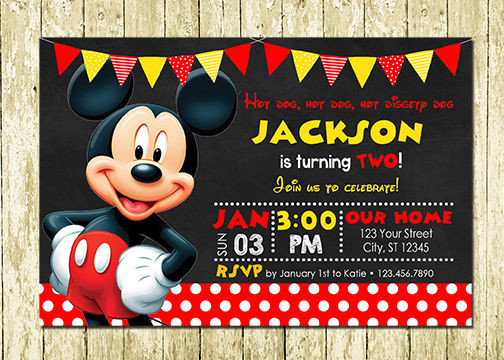 Mickey Mouse Photo Birthday Invitations
 Mickey Mouse Printed Chalkboard Birthday Invitations