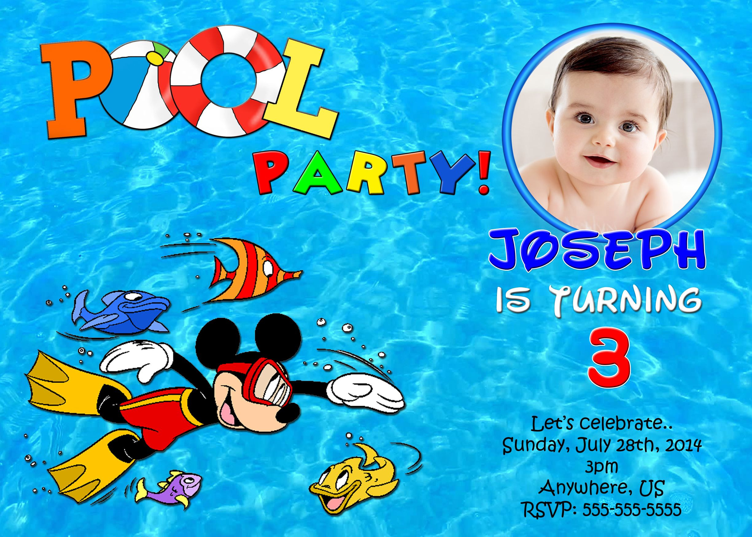 Mickey Mouse Pool Party Ideas
 Disney Mickey Mouse Pool Party Birthday Invitations $8 99
