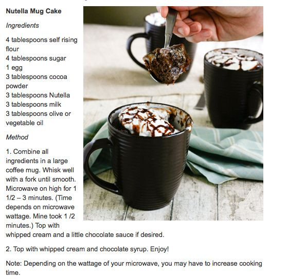 Microwave Cake In A Cup Recipes
 5 Minute Nutella Mug Cake Recipe