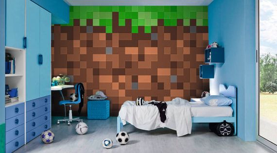 Minecraft Bedroom Wallpaper
 Minecraft Wall Murals by Inkyourwall on Etsy