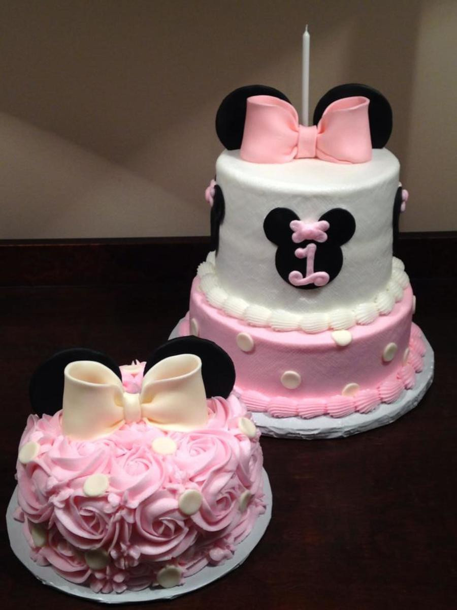 Minnie Mouse 1st Birthday Cakes
 Minnie Mouse Themed First Birthday Cake With Rosette Smash