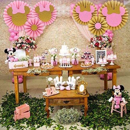 Minnie Mouse Birthday Decorations Pink
 6 Pink Gold Minnie Mouse Backdrop Decorations Birthday