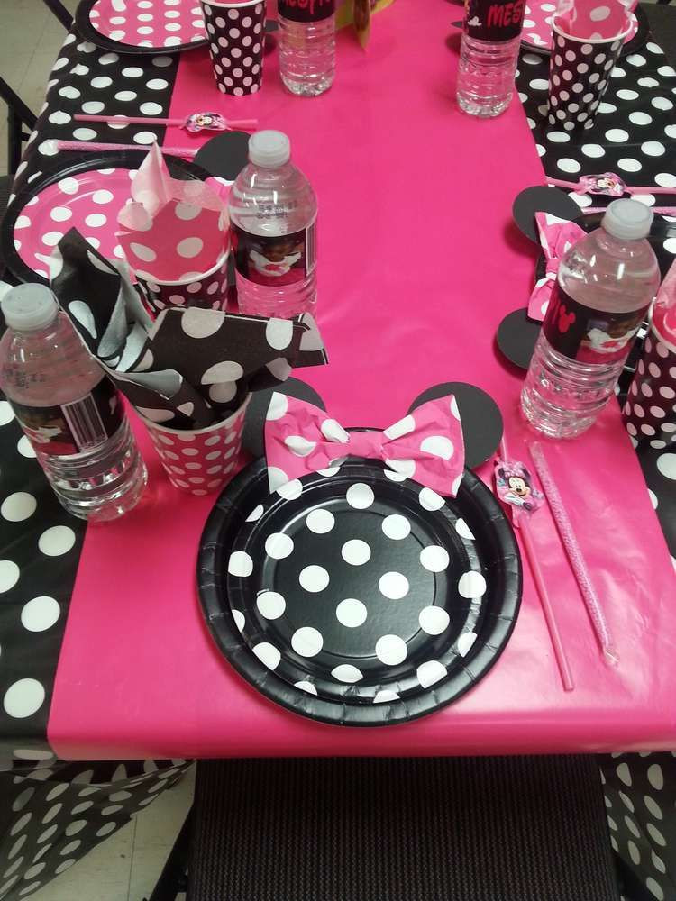 Minnie Mouse Birthday Decorations Pink
 Pink Minnie Mouse Birthday Party table See more party