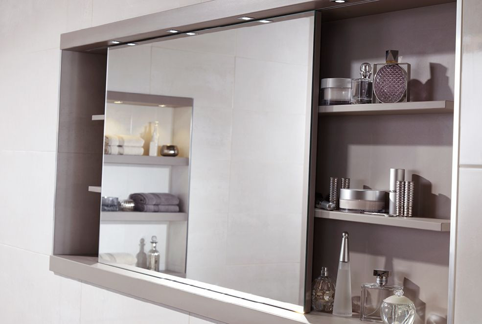 Mirror Cabinet For Bathroom
 Sliding mirror cabinet with feature shelving and concealed