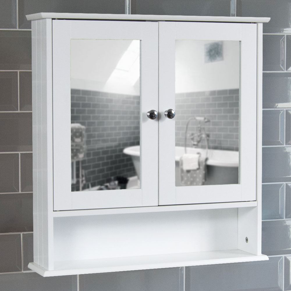 Mirror Cabinet For Bathroom
 Bathroom Wall Cabinet Double Mirror Door Wooden White