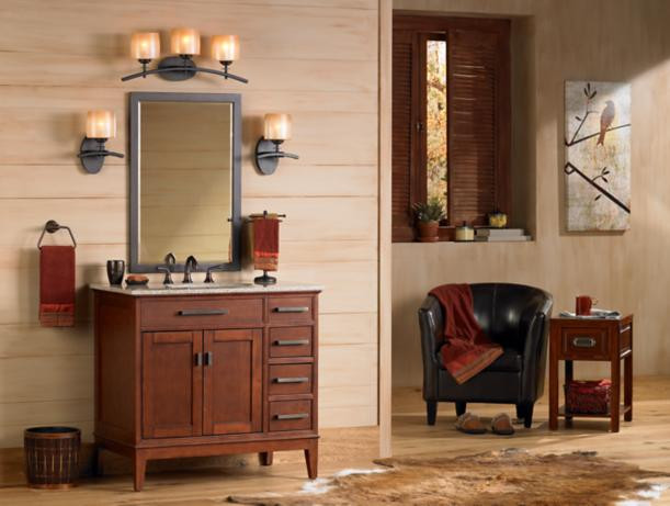 Mission Bathroom Vanity
 A classic Mission style vanity looks timeless in this