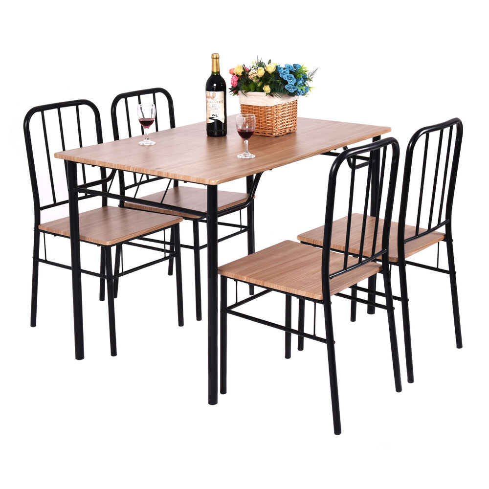 Modern Kitchen Chairs
 5 Piece Dining Set Table And 4 Chairs Metal Wood Home