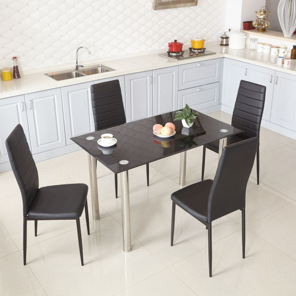 Modern Kitchen Chairs
 Black Glass Dining Table And 4 Faux Leather Chairs
