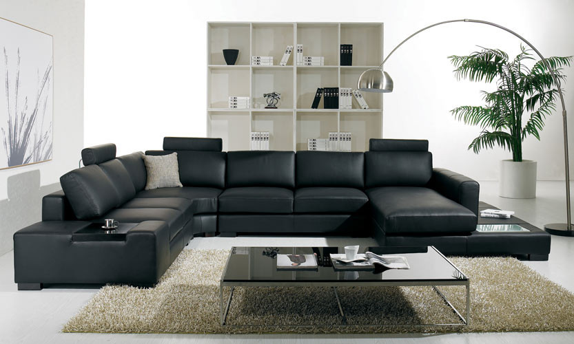 Modern Living Room Couch
 T35 Modern Black Leather Sectional Living Room Furniture