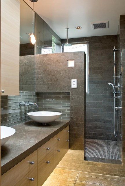 Modern Small Bathroom Design
 A Modern and Cozy Family Home Contemporary Bathroom