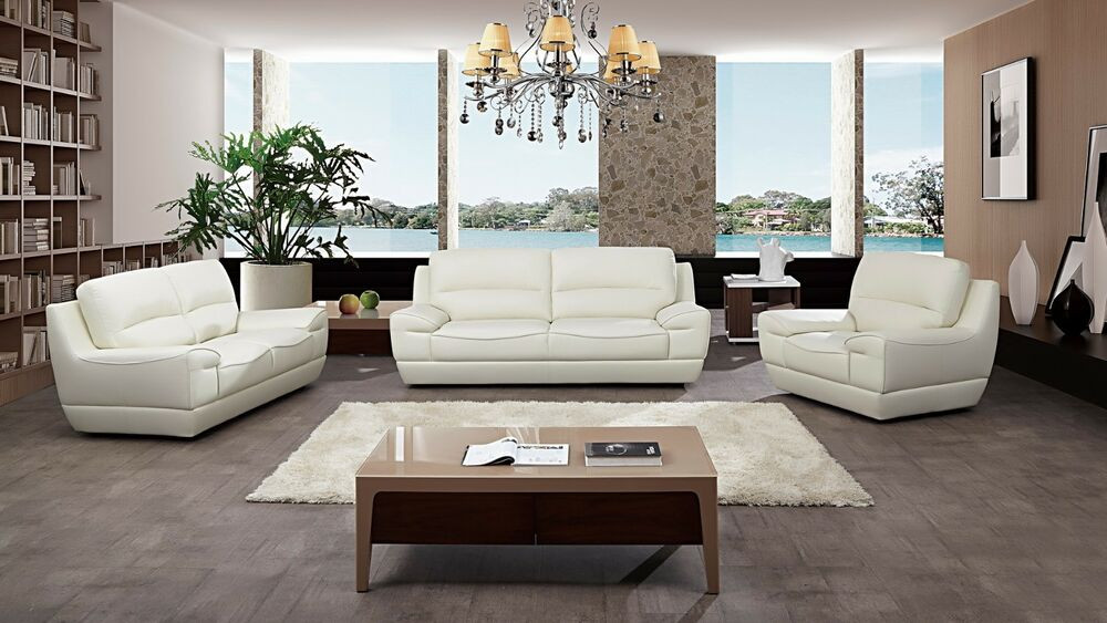 Modern White Living Room Furniture
 3 PC Modern White Italian Top Grain Leather Sofa Loveseat