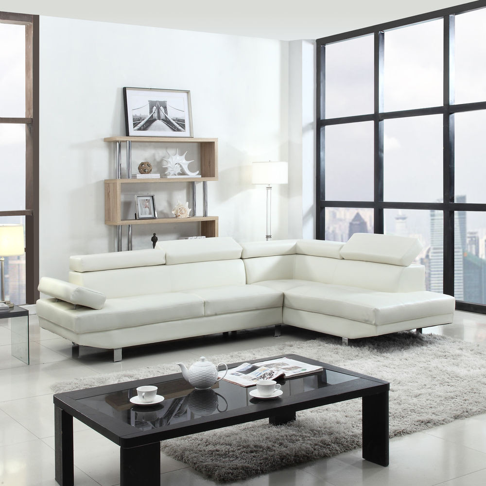 Modern White Living Room Furniture
 Modern Contemporary White Faux Leather Sectional Sofa