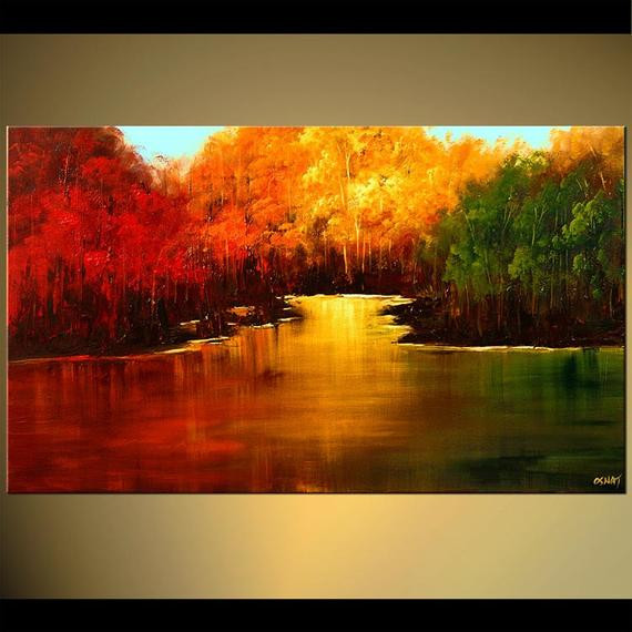 Modernist Landscape Paintings
 Landscape Blooming Trees Painting Indian Summer Modern Acrylic
