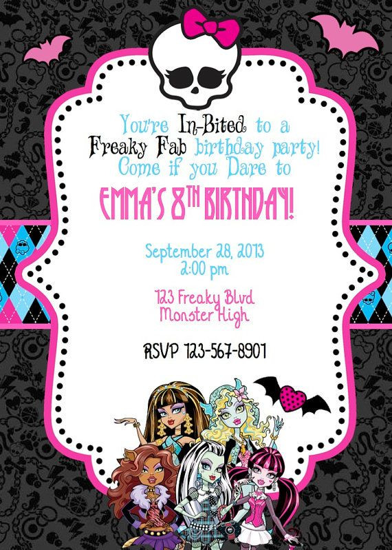 Monster High Birthday Party Invitations
 Monster HIgh Birthday Invite by ckfireboots on Etsy $10