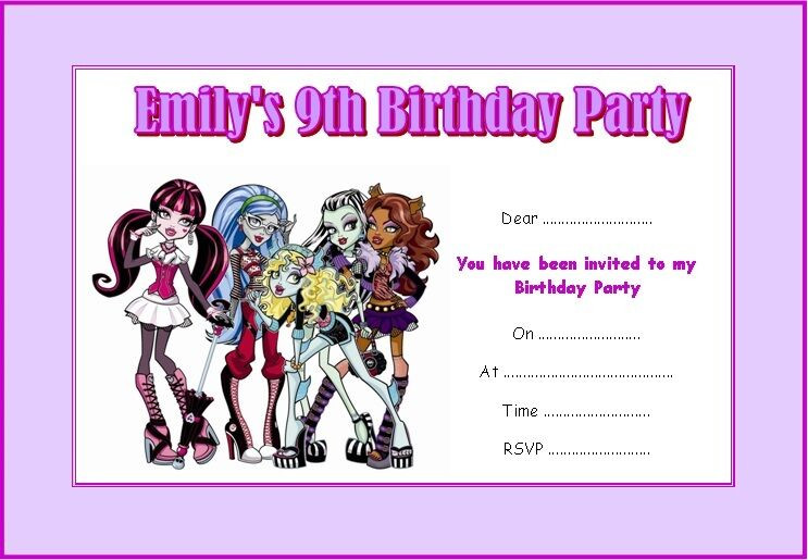 Monster High Birthday Party Invitations
 PERSONALISED MONSTER HIGH PARTY INVITATIONS x 10