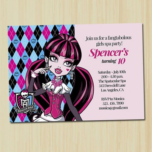 Monster High Birthday Party Invitations
 Monster High Spa Party Invitation Draculaura