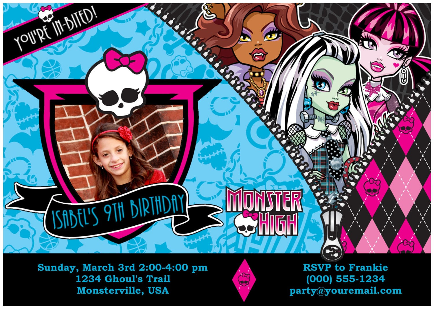 Monster High Birthday Party Invitations
 Customized Monster High Birthday Invitations