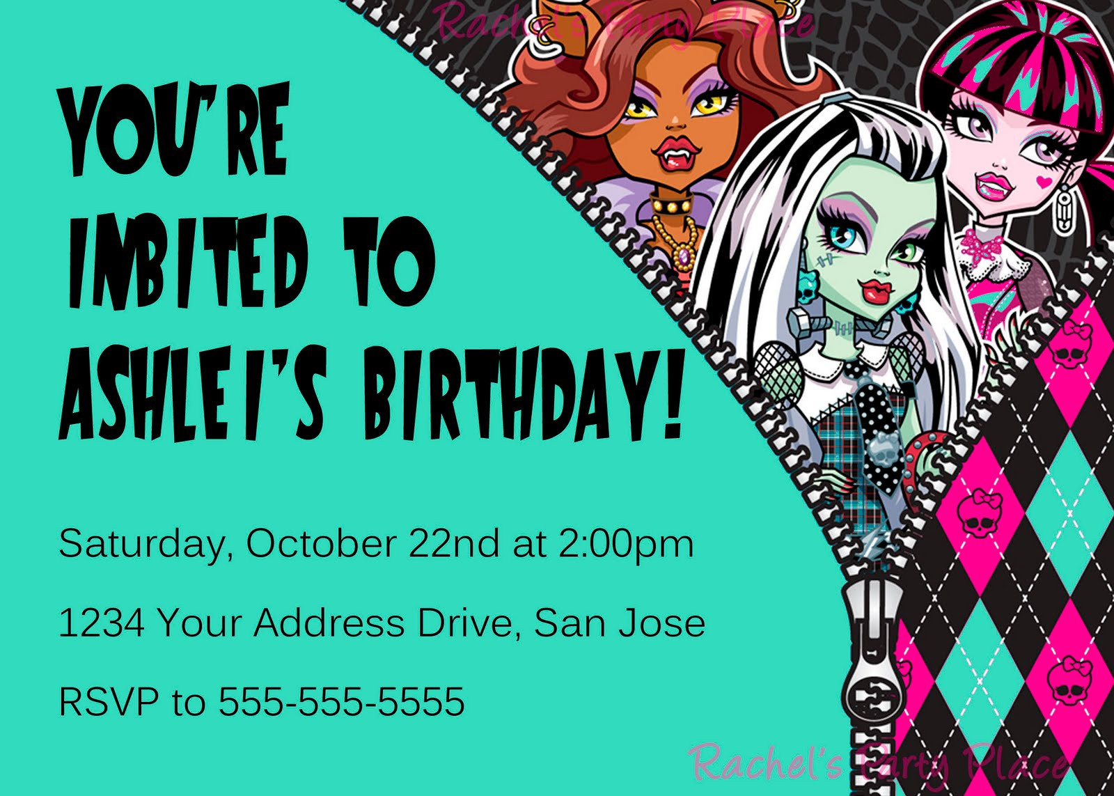 Monster High Birthday Party Invitations
 Monster High Birthday Invitations