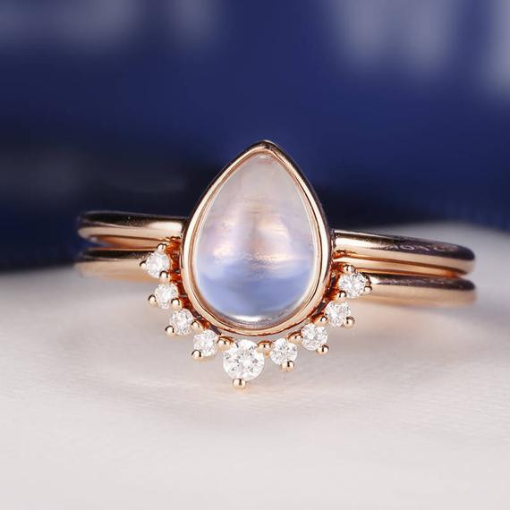 Moonstone Diamond Engagement Ring
 Moonstone Engagement Ring Rose Gold Vintage Delicate Diamond