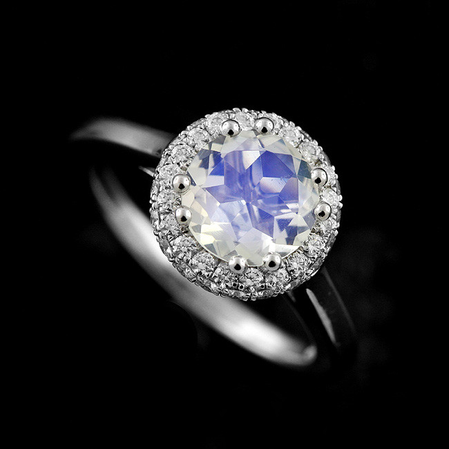 Moonstone Diamond Engagement Ring
 Moonstone Double Halo Diamond Platinum Engagement Ring