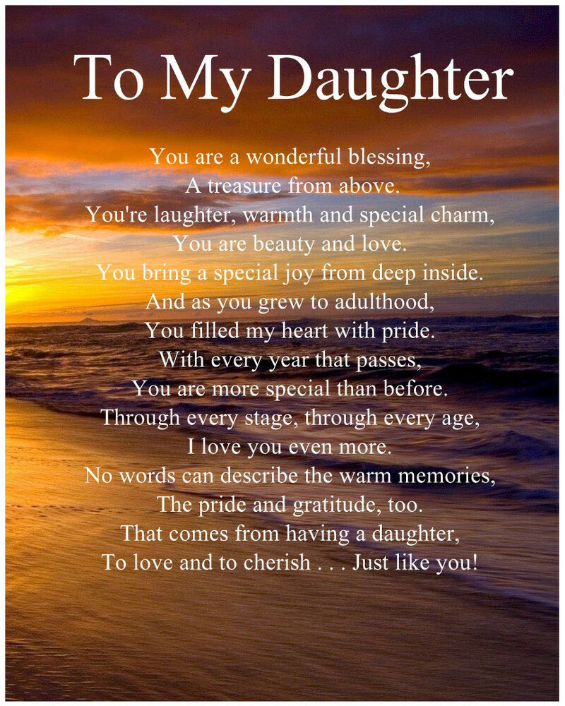 Mother Daughter Birthday Quotes
 Personalised To My Daughter Poem Birthday Anniversary