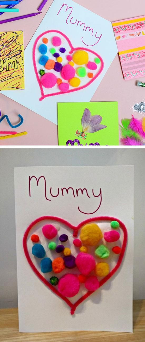 Mother'S Day Kid Craft Gift Ideas
 Pompom Heart Card