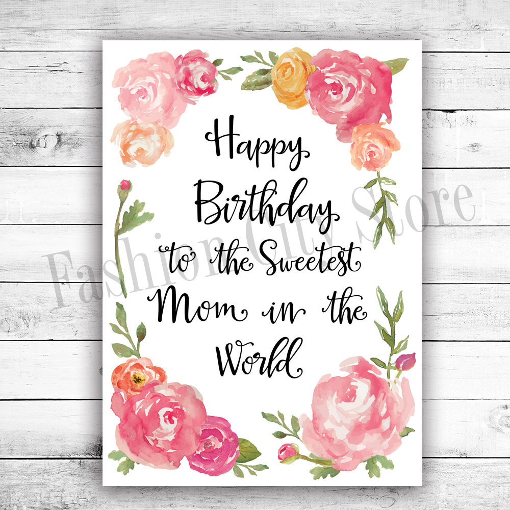 Mothers Birthday Card
 Happy Birthday Card for Mom Watercolor by FashionCityStore