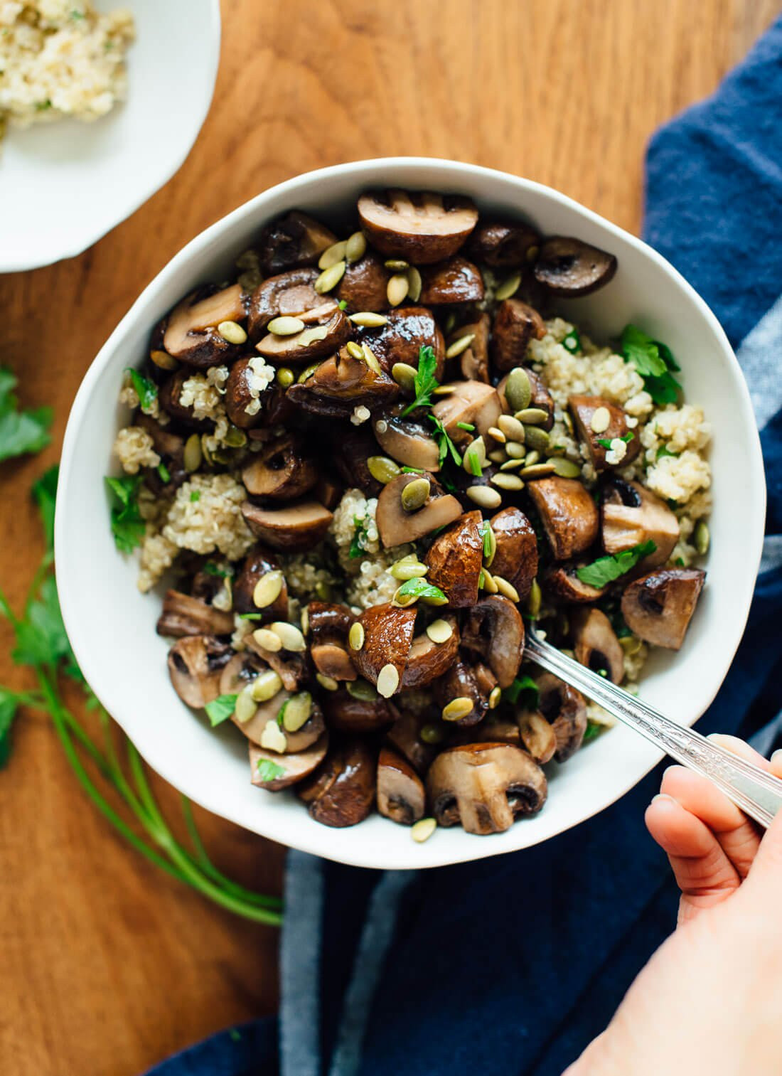 Mushroom Side Dishes
 Roasted Mushrooms with Herbed Quinoa Cookie and Kate