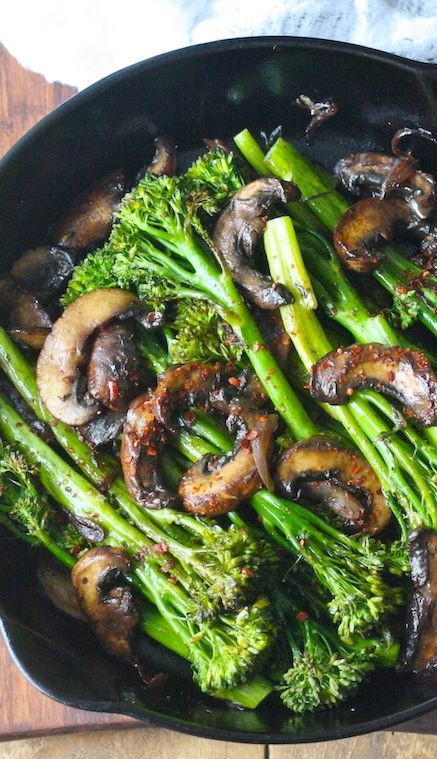 Mushroom Side Dishes
 Roasted Broccolini with Mushrooms in Balsamic Sauce