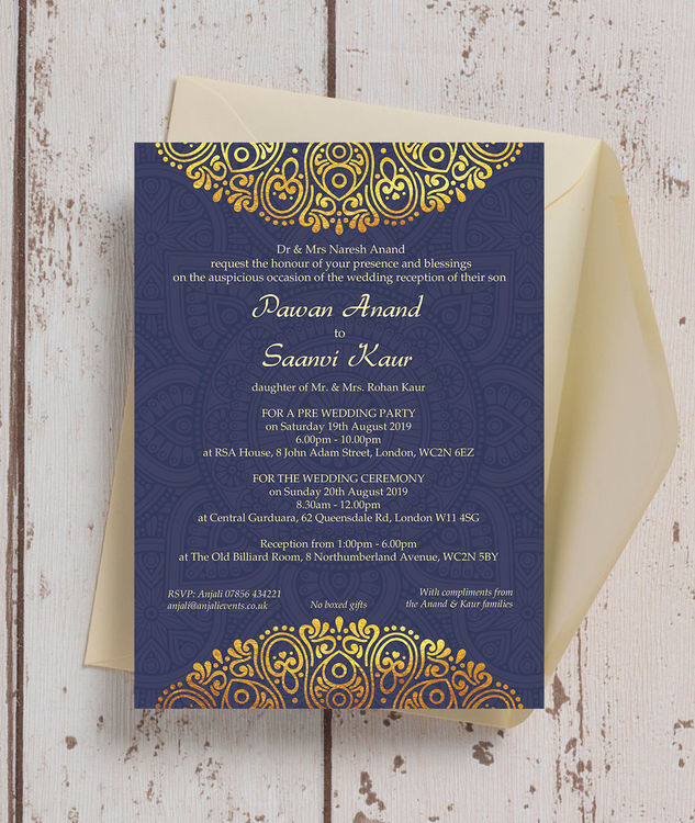 Muslim Wedding Invitations
 Navy Blue & Gold Indian Asian Wedding Invitation from £0