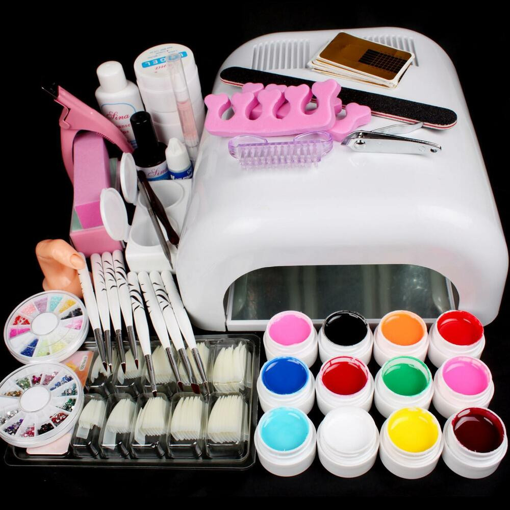 Nail Art Design Kit
 Pro Full 36W White Cure Lamp Dryer & 12 Color UV Gel Nail