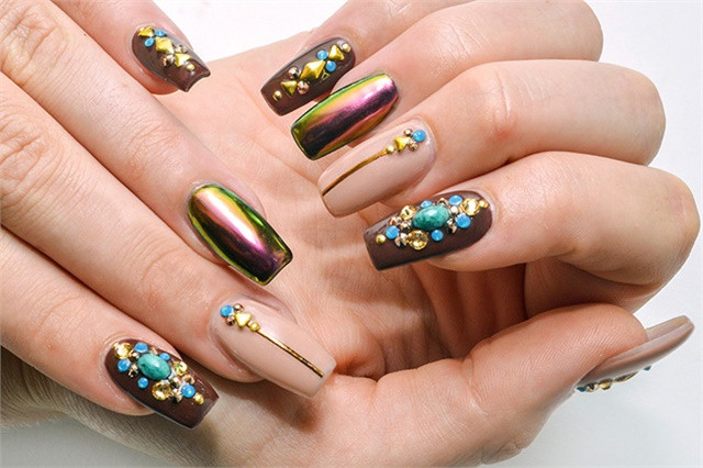 Nail Designs With Jewels
 Nail Design With Rhinestones and Metallic Pigments Style