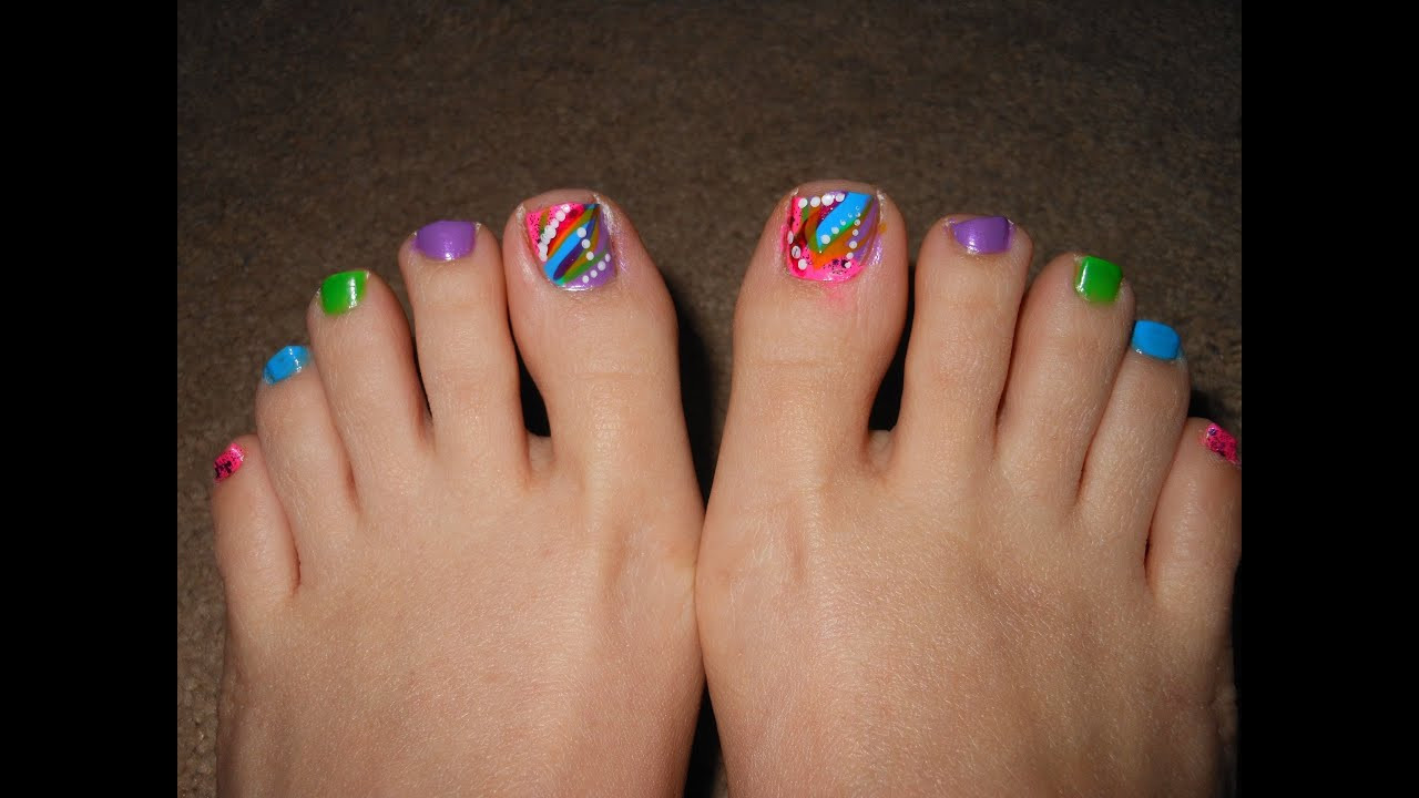 Nail Ideas For Spring
 Multicolor abstract toe nails for Spring and Summer