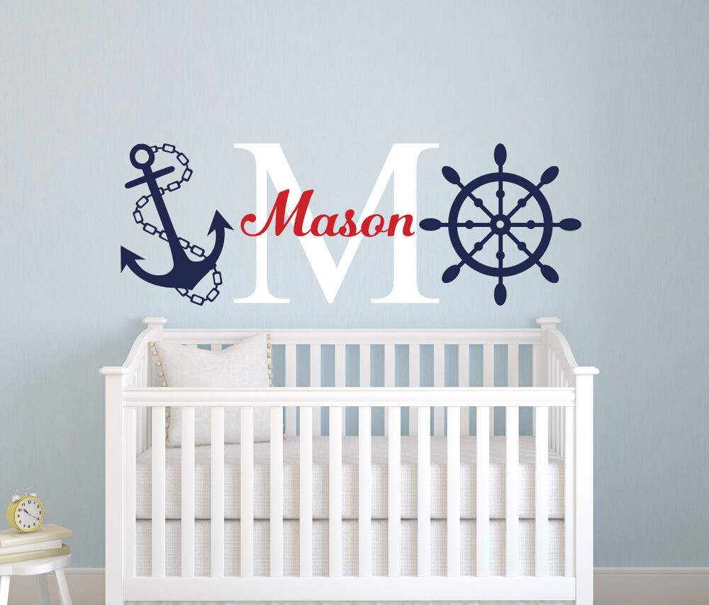 Nautical Baby Boy Decor
 Custom Nautical Boy Name Wall Decal Nautical Decor