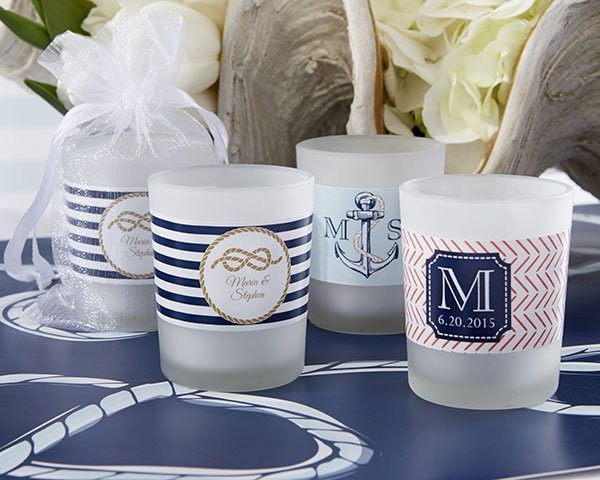 Nautical Themed Wedding Favors
 Nautical Themed Personalized Frosted Glass Votive Candles