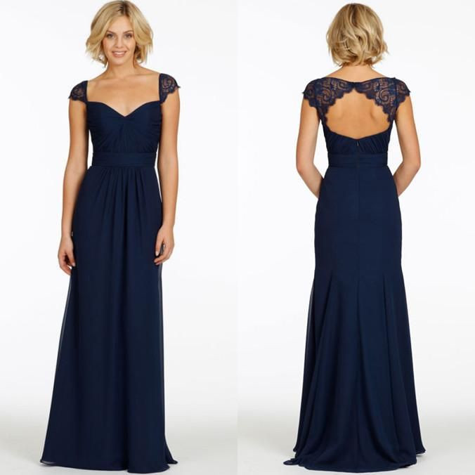 Navy Blue Dresses For Wedding
 2015 Cheap With Cap Sleeves V Neck Chiffon Long Navy Blue