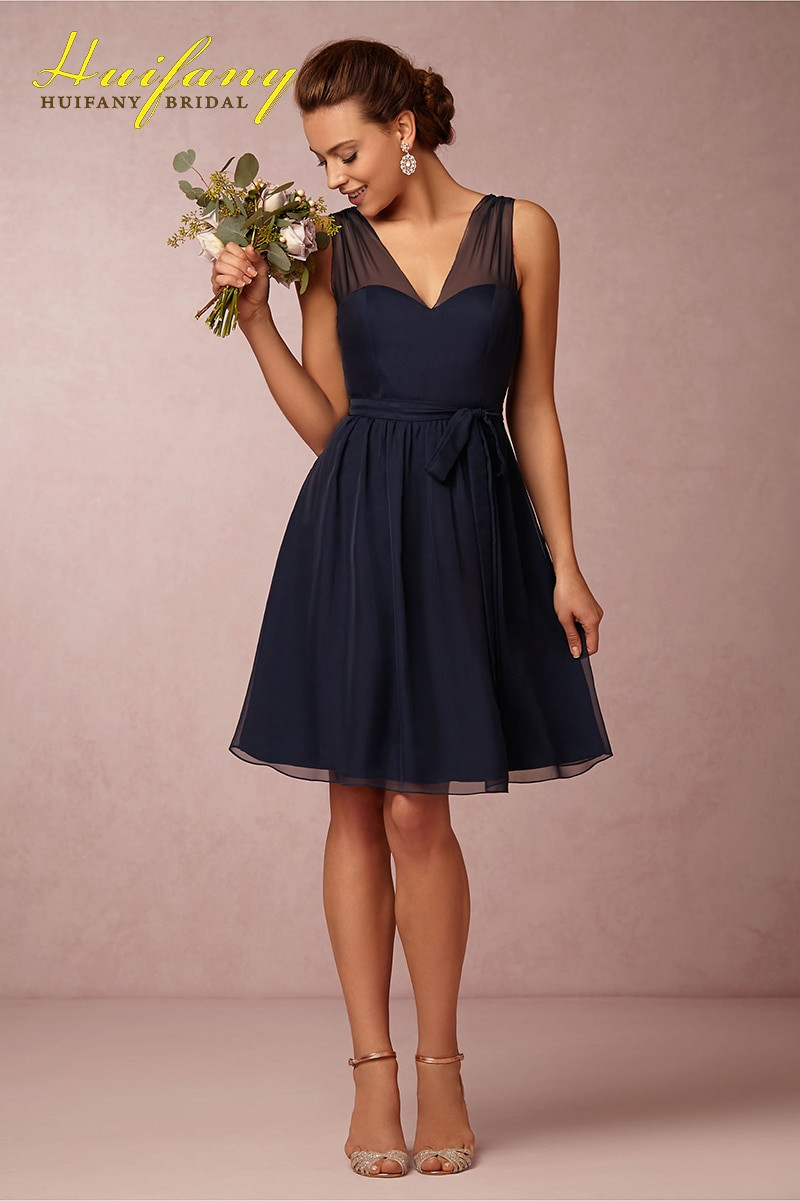 Navy Blue Dresses For Wedding
 2017 Short Navy Blue Bridesmaid Dresses with Removable