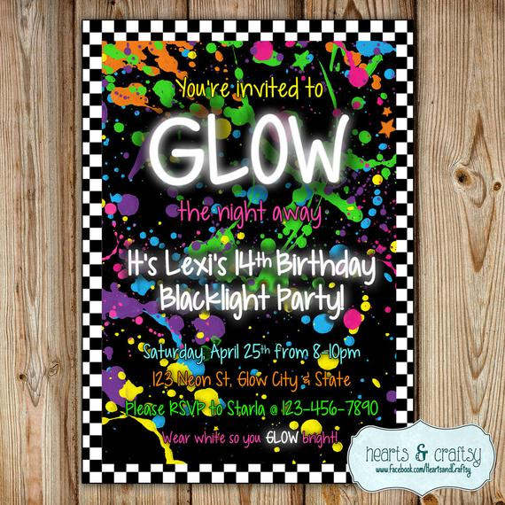 Neon Birthday Party
 Glow In The Dark Party Invitation Neon by HeartsandCraftsy