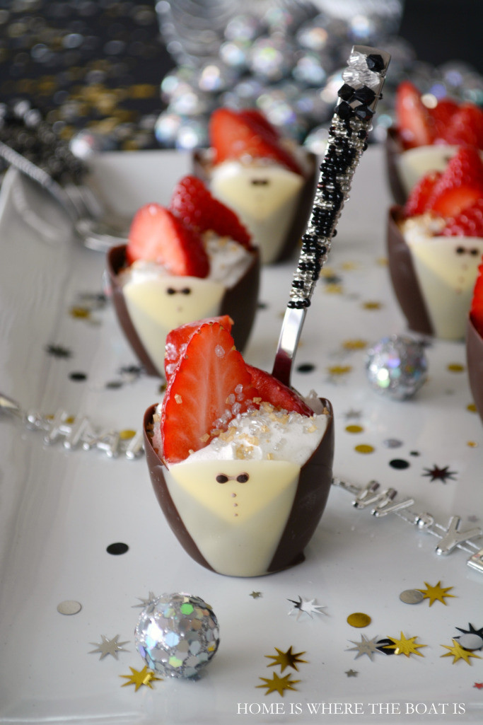 New Year Day Desserts
 Happy New Year Chocolate Tuxedo Cups with Strawberries