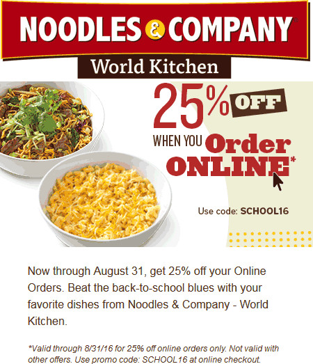 Noodles Coupon Code
 Noodles & pany Coupons off online orders at