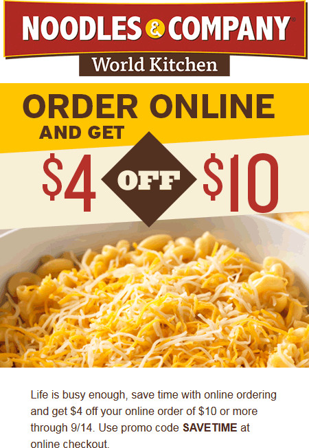 Noodles Coupon Code
 Noodles & pany Coupons $4 off $10 online orders at