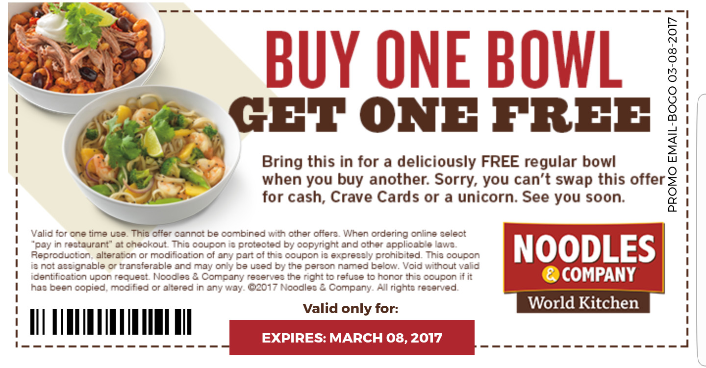 Noodles Coupon Code
 Noodles & pany Buy e Entree Get e Free