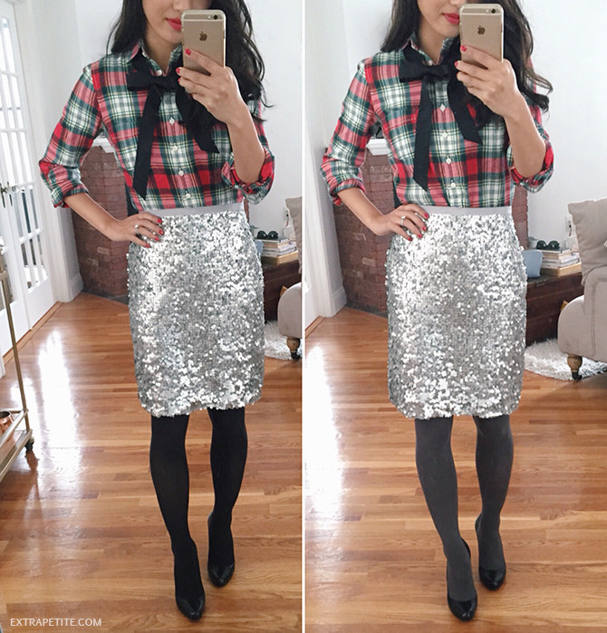 Office Holiday Party Outfit Ideas
 Plaid Bow Sequins Holiday office party outfit ideas