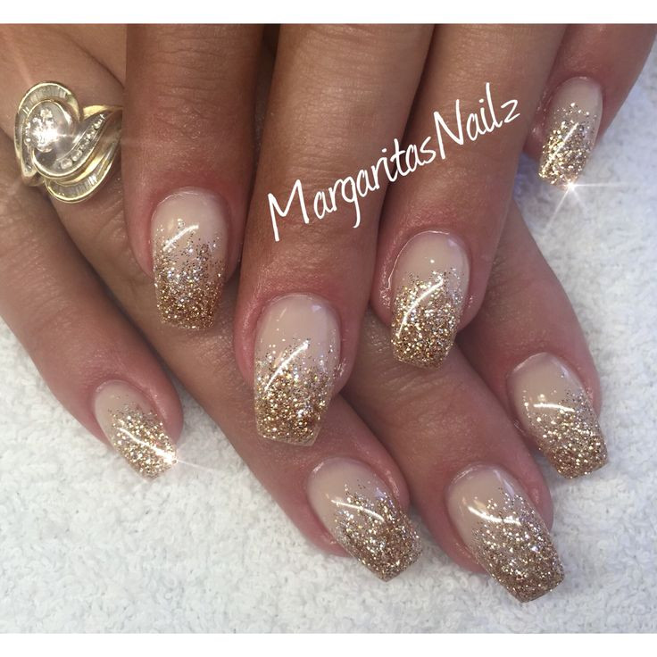 Ombre Nails With Glitter
 Gold glitter ombre nails Nails in 2019
