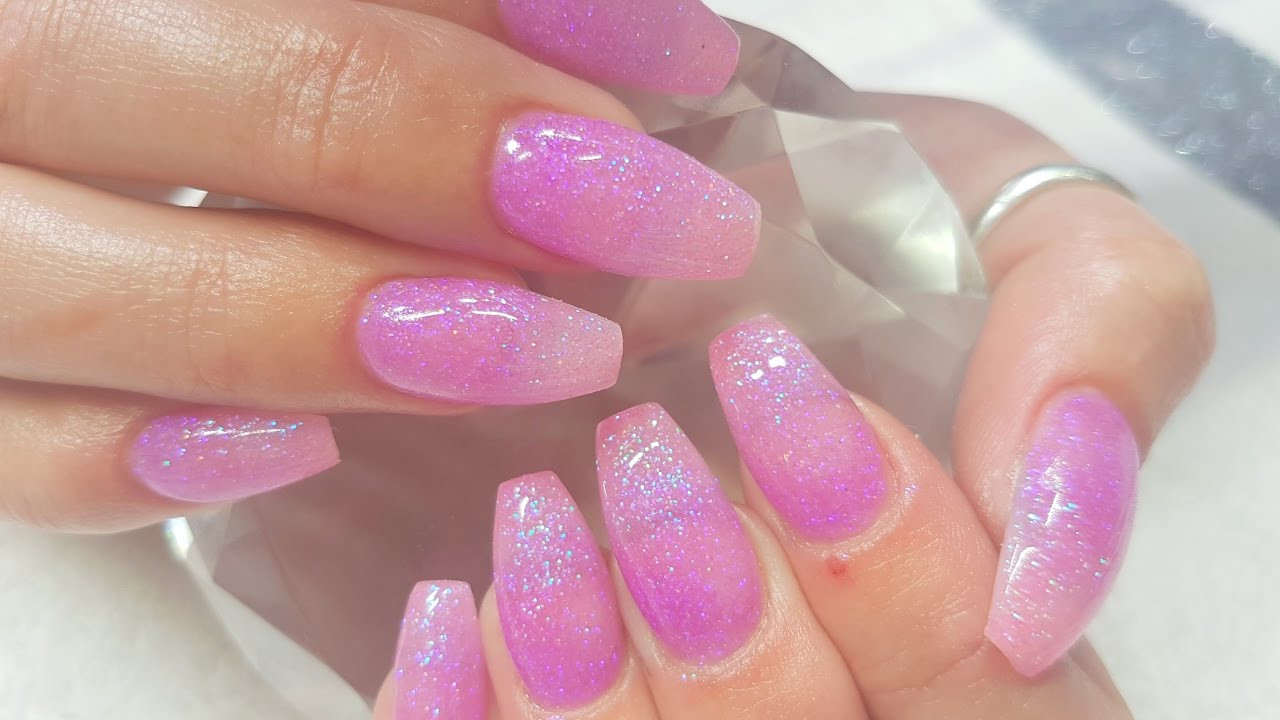 Ombre Nails With Glitter
 Acrylic Infill Pink & Purple Ombre Glitter Acrylics