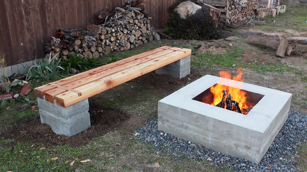 Outdoor Fire Pit Bench
 How to make outdoor concrete and wood bench