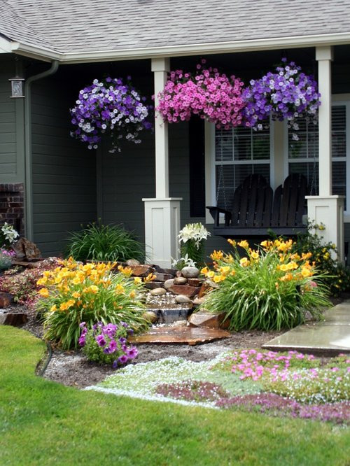Outdoor Landscape Front
 Front Yard Sweeps Lavender Home Design Ideas