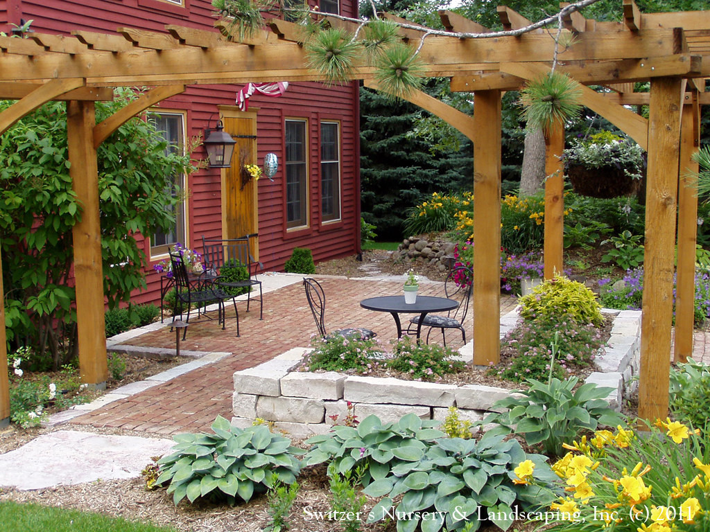 Outdoor Landscape Front
 Front Yard Patio & Entry Pergola on Salt Box Home